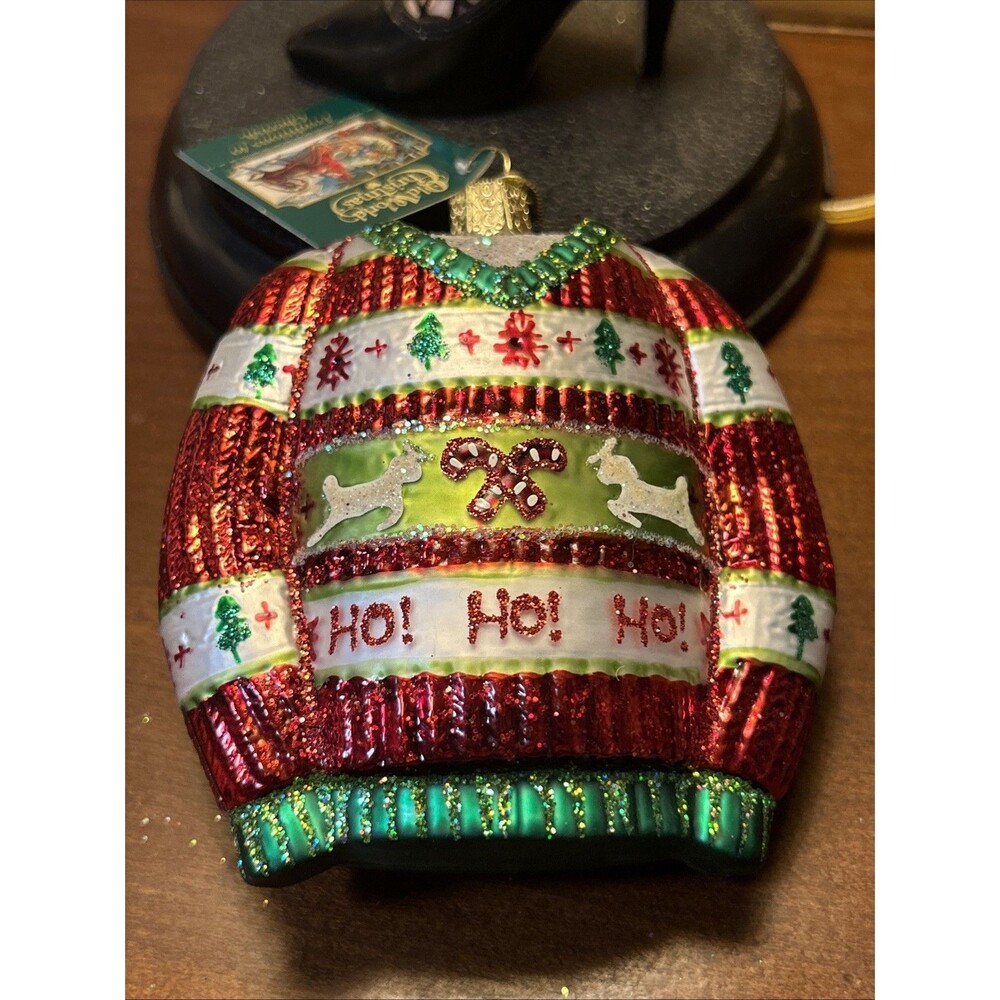 Old World Christmas Blown Glass Christmas Ornament Festive Christmas Sweater NWT